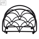 Vertex deco black metal napkin holder with decorative fan pattern and rounded feet for stylish table use