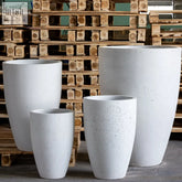 White mist extra large vase planter made of white textured concrete in varying heights for indoor and outdoor use