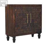 Dark brown vesta textured chest of drawers with velvet mocha finish block facade and gold-tone handles
