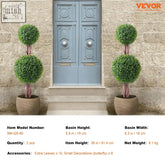 Two identical green artificial tree topiaries with extra leaves and reddish stems in textured brown extra leaves pot