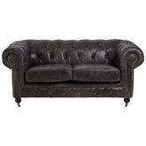 Victor Dark Grey Brown Leather Chesterfield 2 Seat Sofa