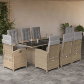 vidaXL 9 Piece Garden Dining Set with Cushions Beige Poly Rattan