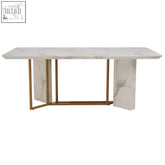 Vieste rectangular dining table with white marble top and gold metal legs modern sleek rectangular dining table