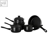 Viggo black non stick 5 piece cookware set with enamel coating includes matching lids and a frying pan
