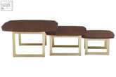 Villi set of three nesting side tables with natural walnut tops and gold metal frames in dark brown finish