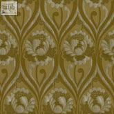 Vintage floral damask wallpaper in olive green and cream with intricate repeating pattern for 70s glamour vibe