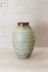 Vintage glazed yunnan pot yp12 light green matte ceramic preservation vessel with embossed floral patterns and wider rim