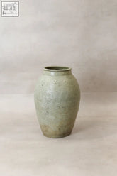 Matte celadon glazed ceramic vintage glazed preservation vessel with subtle ridges and flared rim yp13 vintage glazed yunnan pot