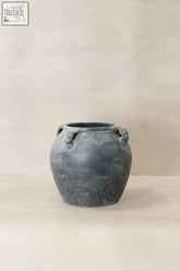 Dark gray ceramic vintage lion ears pot with two sculpted lion ears handles for decoration use