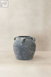Gray ceramic vintage lion ears dark pot with two sculpted handles perfect for stylish home decor