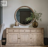 A vintage pine 3 door sideboard with d370 x h485mm mirror and cross sawn timber frame offering large cupboard space