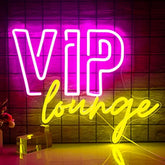 A vip lounge neon sign with glowing pink and lemon yellow led lights usb powered for home club and bar decor