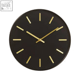 Vitus black and gold wall clock with a black round face and gold-tone hour minute and second hands gold wall clock