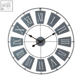 Gray metal wall clock vitus grey metal large wall clock with roman numerals and black hands