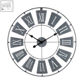 A vitus grey metal small wall clock with roman numerals and a minimalist metal small wall design