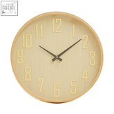 Vitus natural wall clock with round light wood-grain finish, beige numerals, and black hands natural wall clock