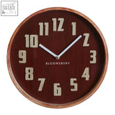Vitus red grain small wall clock with browns wooden frame cream numerals and bloomsbury brand logo