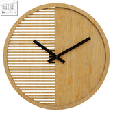 Vitus small wooden effect wall clock with natural bamboo finish black hands and half-lattice wooden effect wall design