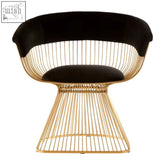 Vogue black velvet and gold finish chair with gold wireframe and black velvet upholstery for stylish seating
