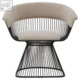 Black frame chair with beige mink velvet upholstered seat and backrest perfect for stylish living spaces