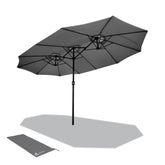 Black double garden parasol with sturdy metal frame and matching carrying bag for extra large patio use