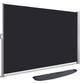 Anthracite black fabric outdoor privacy screen with silver metal frame and matching storage bag for garden use