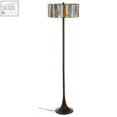 Tall waldorf jewel deco floor lamp with stained glass shade in amber teal cream and dark bronze metal base