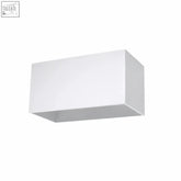 White rectangular wall lamp with aluminum body and g9 light bulb holder in a sleek modern quad design