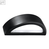 Black semi-circular wall-mounted mirror with matte finish reflecting a wall lamp ceramics glass atena modern design e27
