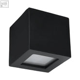 Black cube-shaped wall lamp ceramics with matte finish and recessed led panel in glass leo modern design e27 light