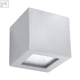 White cube-shaped wall lamp ceramics with recessed square led panel in glass leo modern design for outdoor use