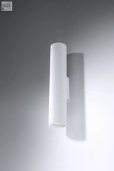 White cylindrical wall sconce with frosted glass and minimalist design featuring led gu10 light bulb