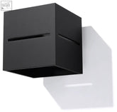 Black matte wall lamp lobo cube shape with minimalist slits featuring g9 light bulb for modern loft design