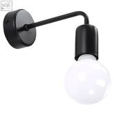 Black metal wall lamp steel duomo loft design with curved arm and frosted light bulb e27 socket
