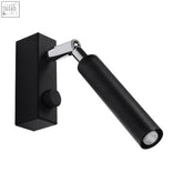 Black adjustable wall lamp with matte steel finish and chrome joint designed for g9 light bulb spotlight use