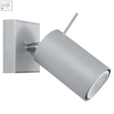 Modern silver steel wall lamp with cylindrical spotlight head and gu10 light bulb for sleek lighting design
