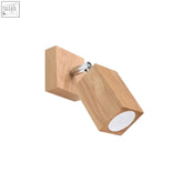 Light wood finished hexagonal wall lamp keke with metallic adjustment and gu10 light bulb for scandinavian design
