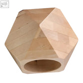 Light-colored wooden geometric ring wall lamp with hollow center and faceted surfaces designed for g9 light bulb