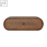 Antique wall-mounted round chestnut bedside table with single round drawer in dark brown mango wood and brass knob