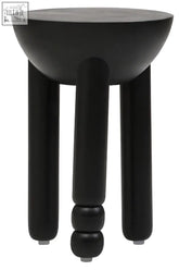 Walsa black finish mango wood side table with rounded bowl top and four cylindrical legs in black finish mango