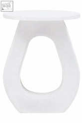 Walsa whitewash mango wood accent table with white glossy finish and sleek oval cutout base design