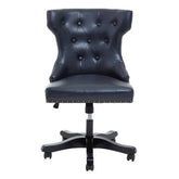 Walson black leather effect home office chair with dark blue tufted leather effect and nailhead trim five-star base