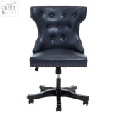 Walson black leather effect home office chair with dark blue tufted leather effect and nailhead trim five-star base
