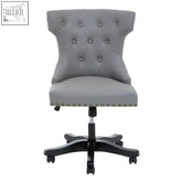 Gray tufted walson grey leather effect home office chair with black metal base and casters for office use