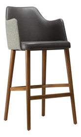 Walton tall stool modern bar stool with sleek black leather seat and gray fabric armrests and adjustable seat height