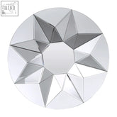 Wanda 3D shape round wall mirror with geometric star-shaped reflective facets and a sleek circular frame