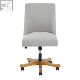Gray upholstered washington natural fabric home office chair with wooden base and casters for natural fabric home use