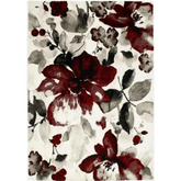 Watercolour Floral Design Rug - Red - Rugs