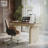 Cream-colored watson office desk with drawers features a wooden solid wood top and sleek curved legs for modern office use