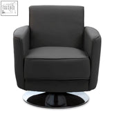 Black leatherette swivel chair with chrome base in a grey leather effect perfect for office or home use